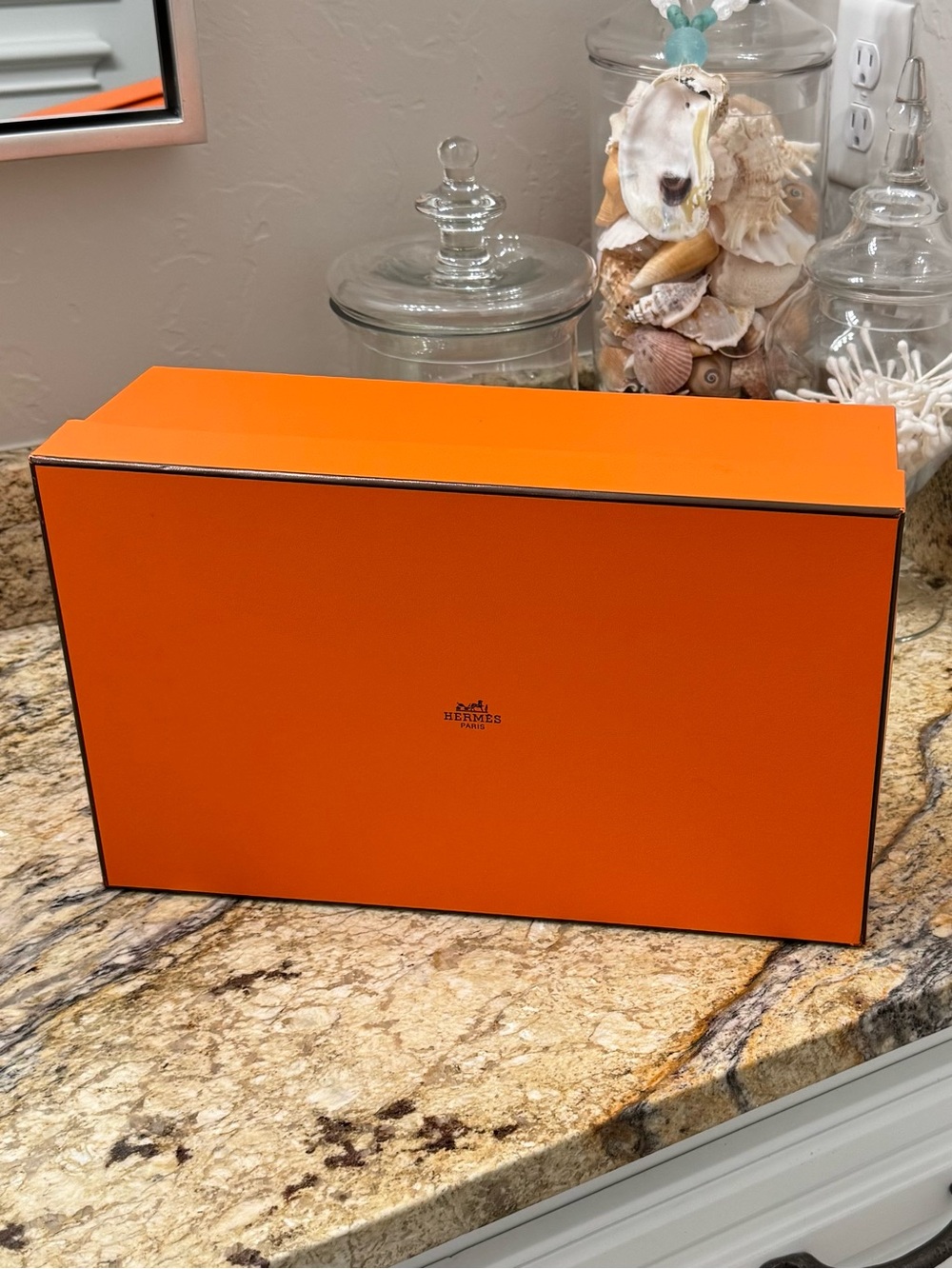 Authentic Hermès orange storage gift box with signature black trim 14”